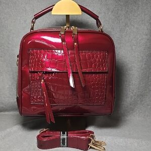Lirenniao Chic Burgundy Top Handle/Crossbody Crocodile-Embossed Bag